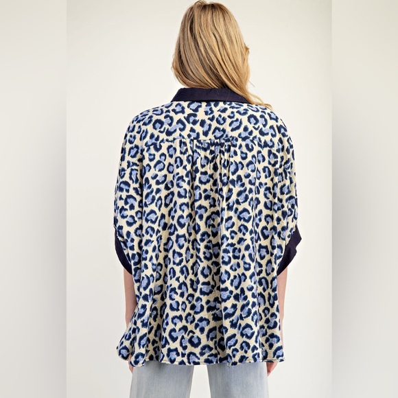 Leopard Print Dolman Sleeve Button Down Blouse - eesome - Picture 4 of 5